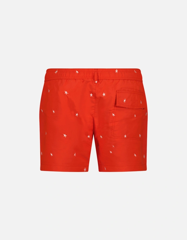 Star Print Pull-String Swim Shorts Red