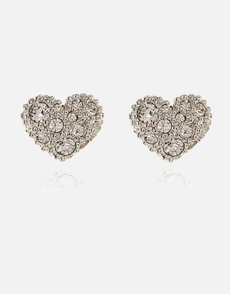 Pom Pom Silver Heart Earrings