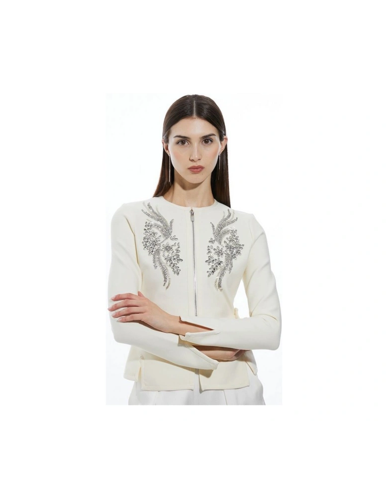 Figure Form Bandage Embellished Piping Knit Jacket