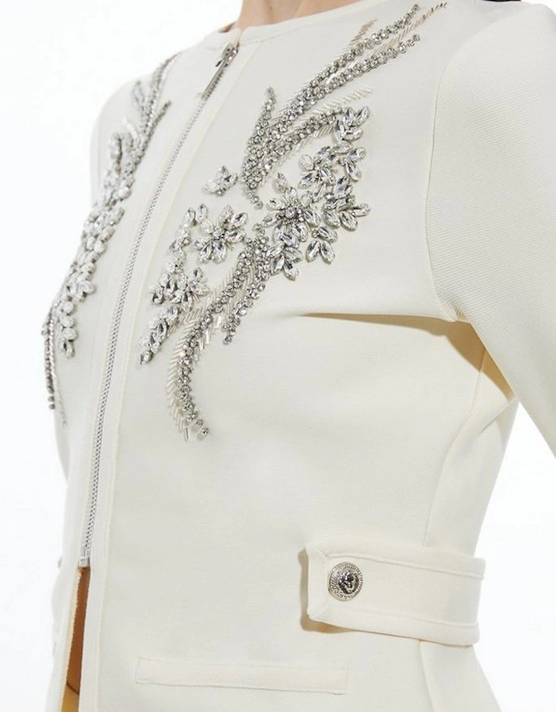 Figure Form Bandage Embellished Piping Knit Jacket