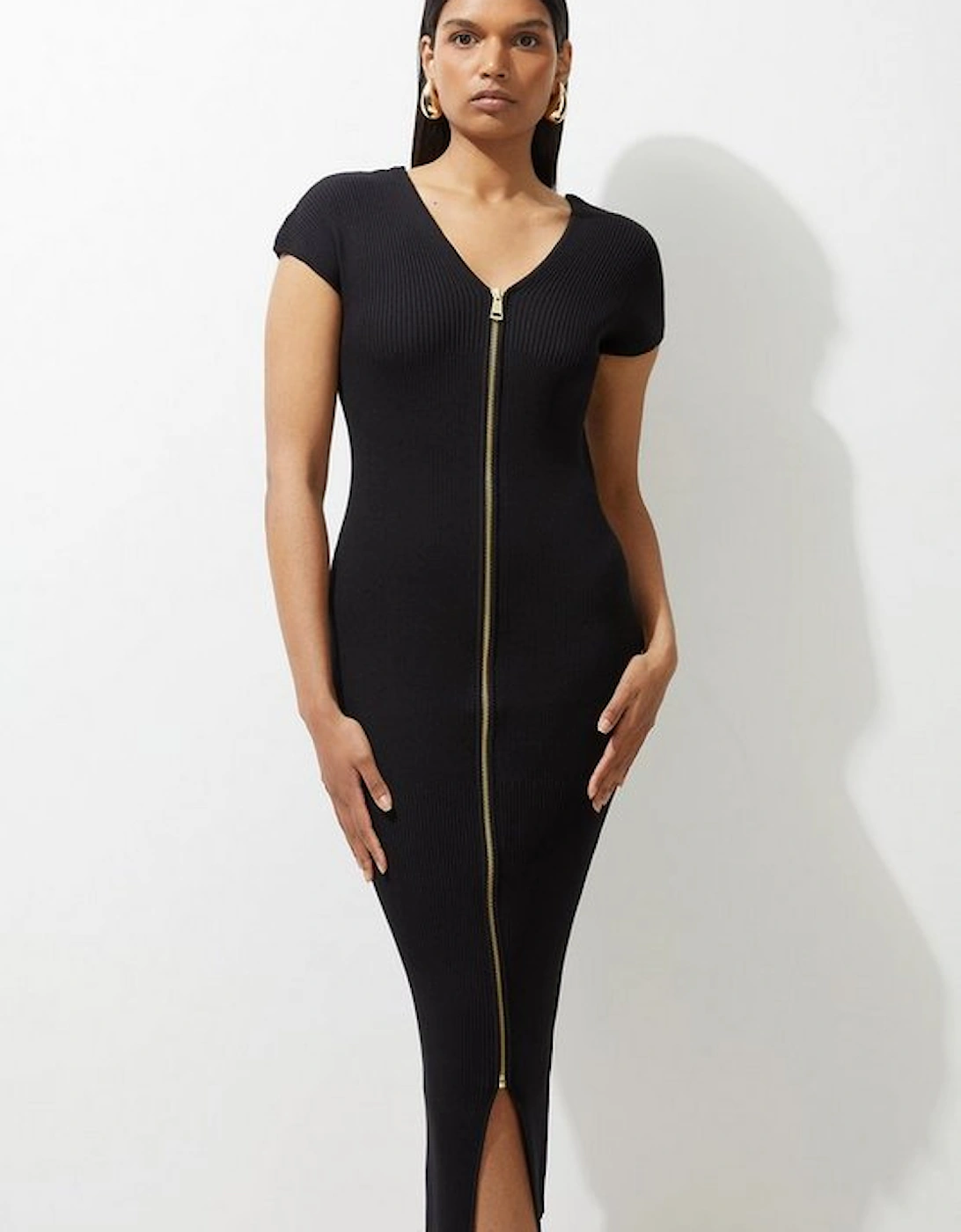 Rib Knit Zip Through Midi Dress, 5 of 4