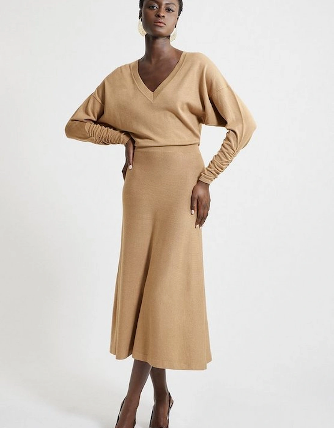 Viscose Blend V Neck Knit Midi Dress, 5 of 4