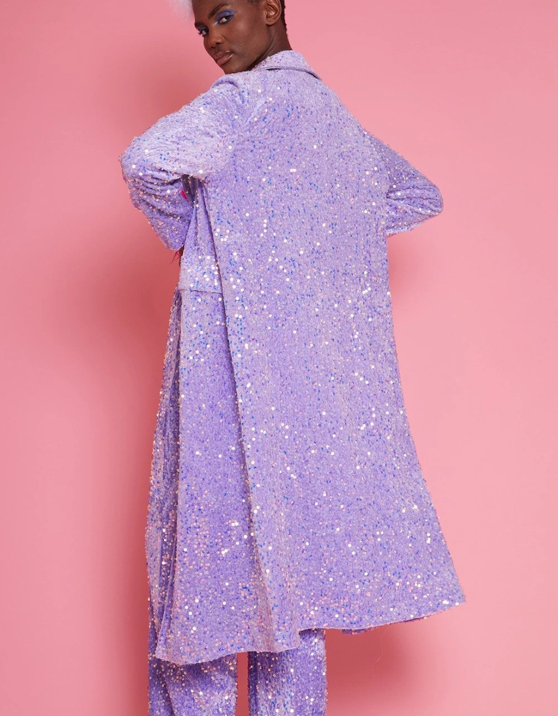 Lilac Sequin Velvet Trench Coat