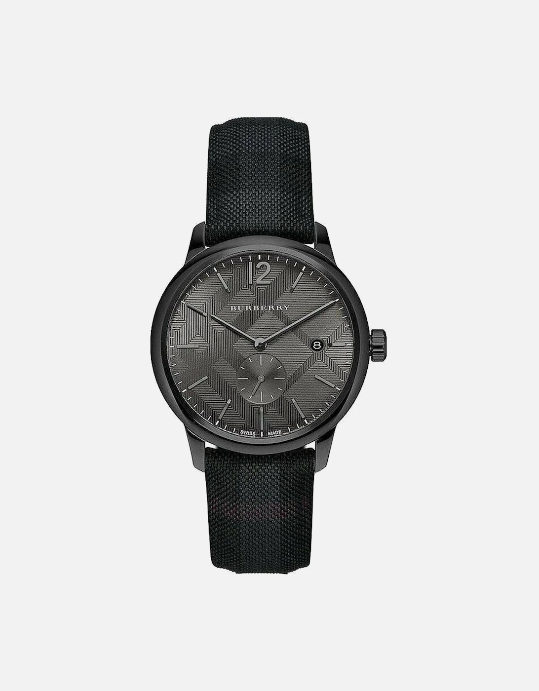 Burberry Men's Burberry BU10010 Check Stamped Round Dial 40mm Men's Watch - Black