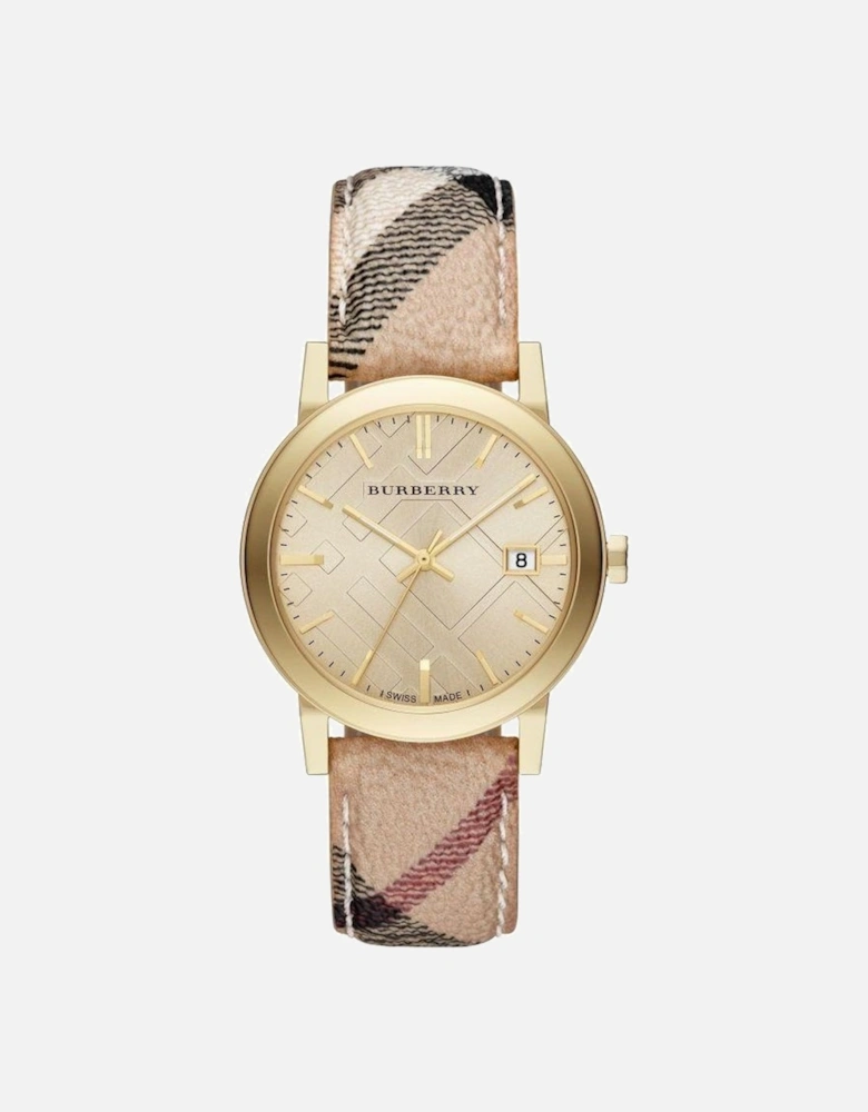 BU9026 The City Champagne Dial Check Strap Women's Watch