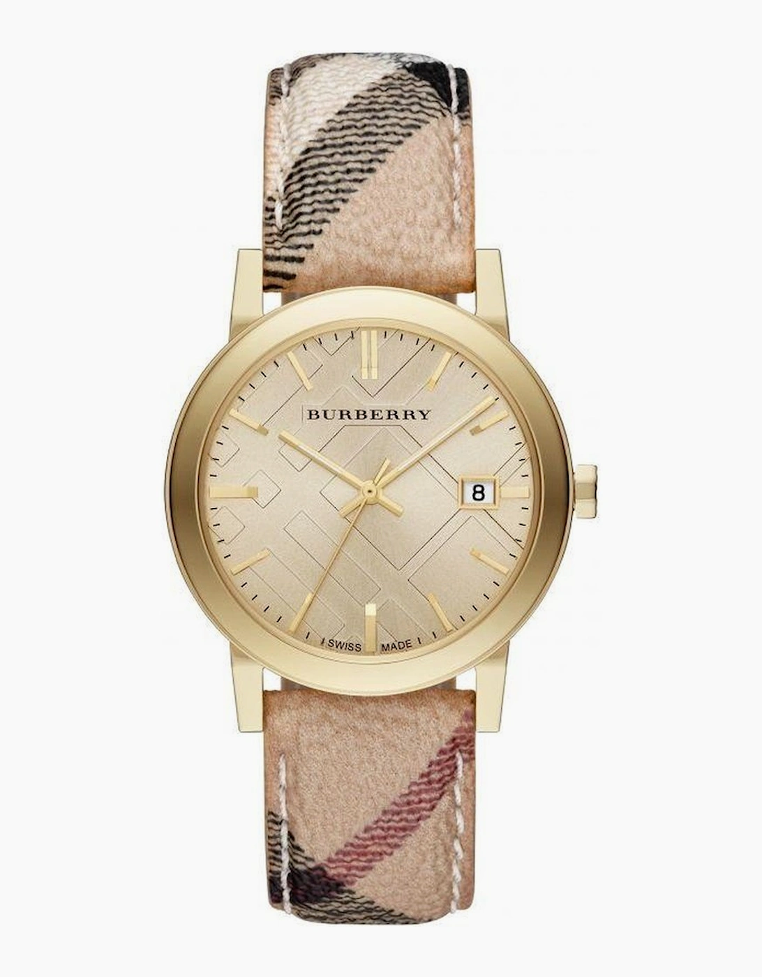 Women's Burberry BU9026 The City Champagne Dial Check Strap Women's Watch - Multi