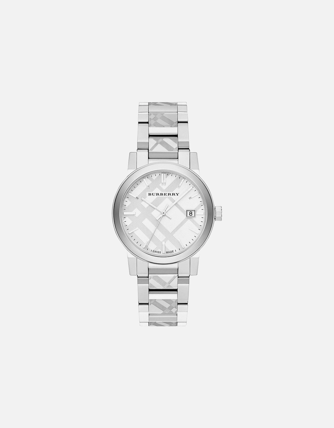 BU9037 The City Engraved Checked Steel Unisex Watch, 5 of 4