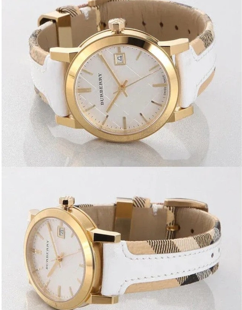 BU9110 Leather White Large Check Women's Watch