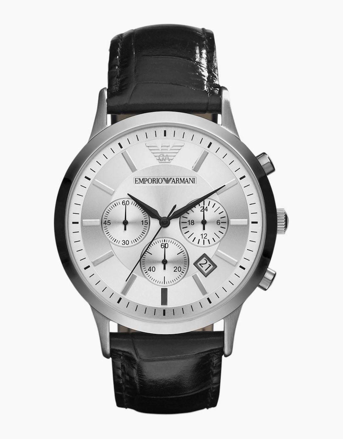 Emporio Armani Men's Emporio Armani AR2432 Men's Silver Dial Chronograph Watch - Black