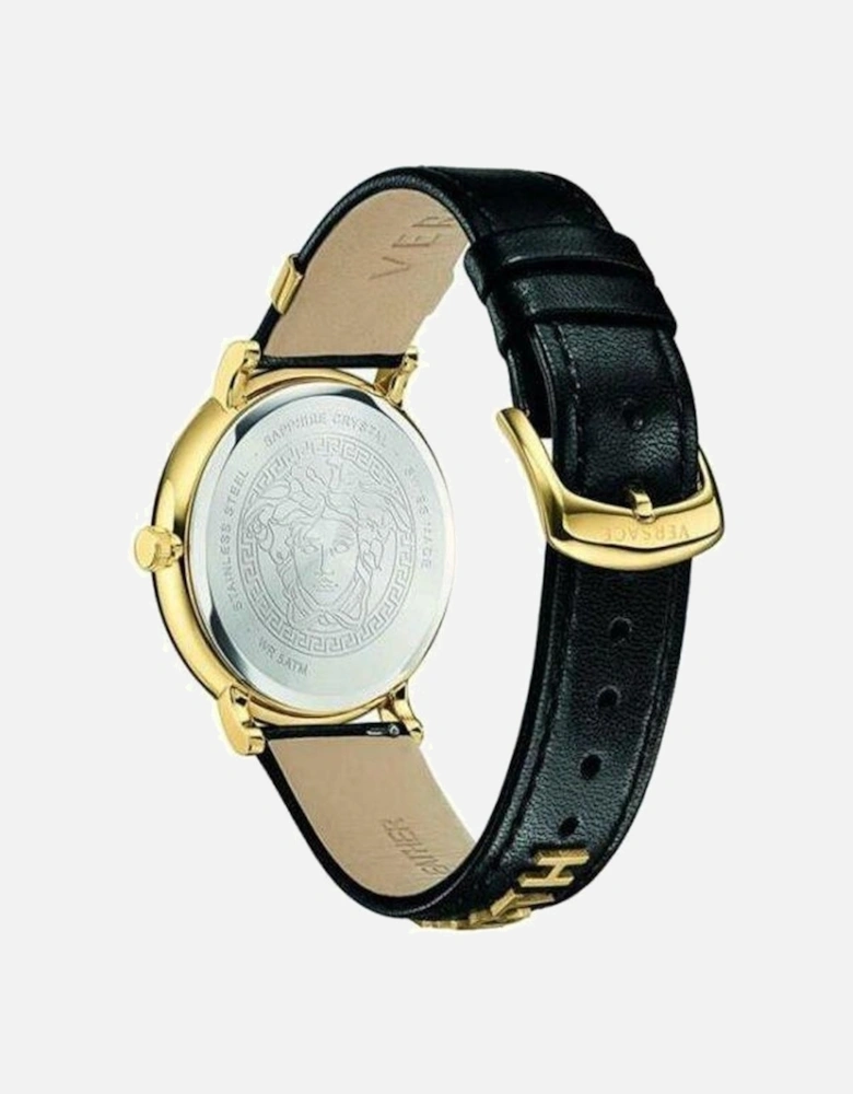 VBQ050017 V-Circle 42mm Gold Tone Black Leather Strap Women's Watch