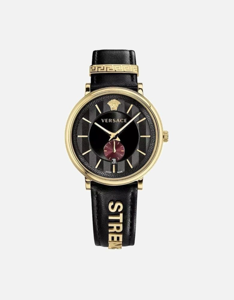 VBQ050017 V-Circle 42mm Gold Tone Black Leather Strap Women's Watch