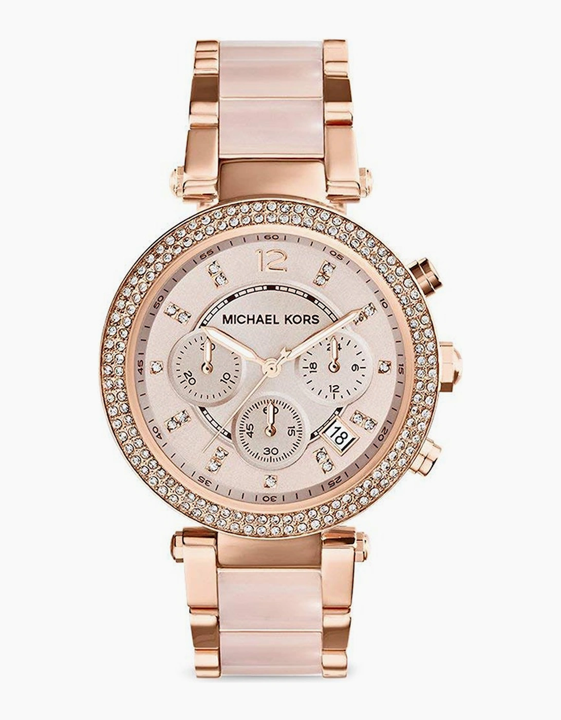 Women's Michael Kors MK5896 Parker Chronograph Ladies Watch Rose Gold - White