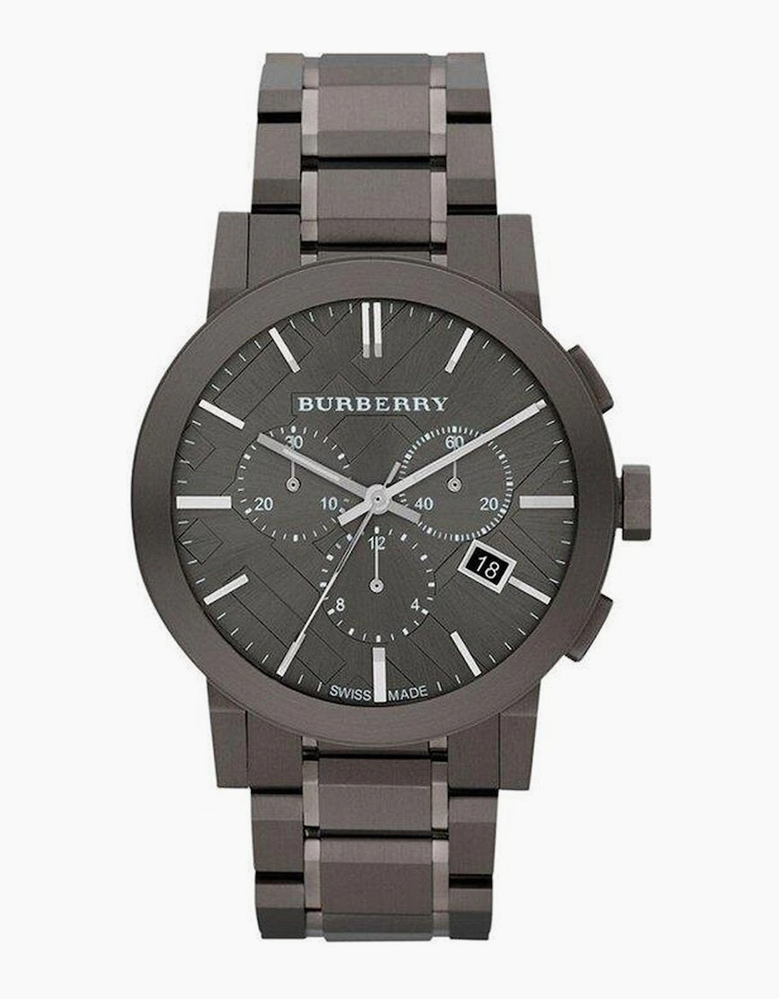 Men's Burberry Men's BU9354 Large Check Gray Ion Plated Stainless Steel Watch - Black