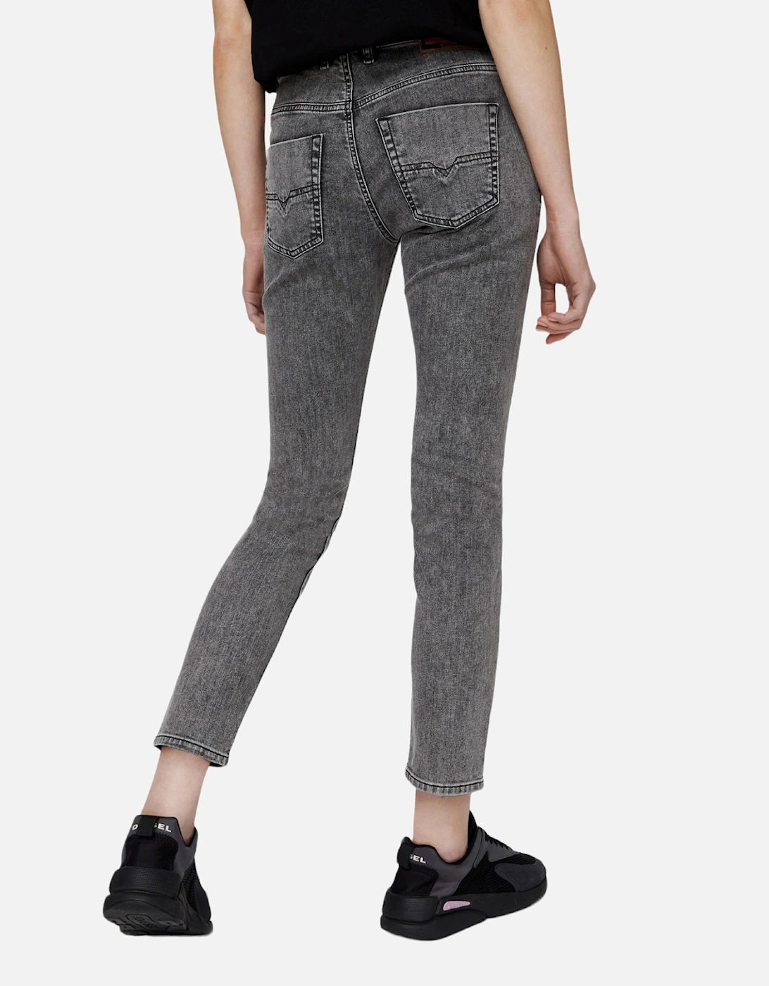 D KRAILEY Womens Denim Jeans Slim Fit Mid Waist Sweat Jogg Pants Grey W29
