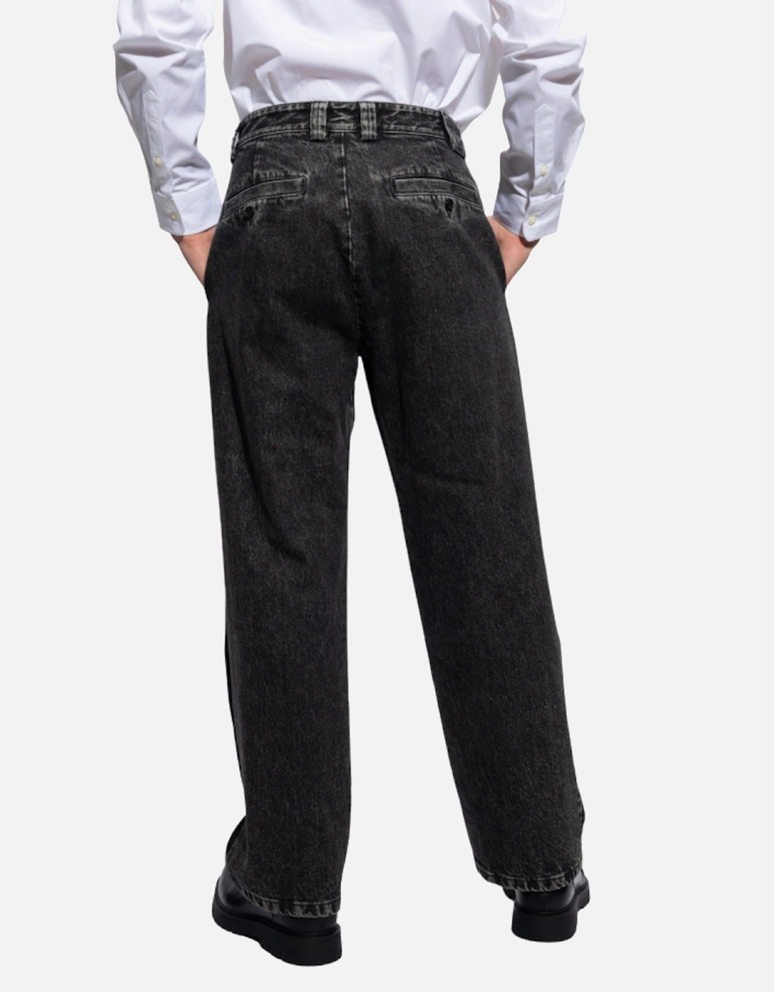 P-Wire-A Mens Paneled Denim Trousers Wide Leg Mid Waist Baggy Jeans Black