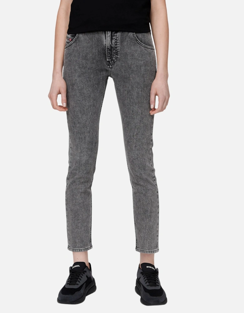 D KRAILEY Womens Denim Jeans Slim Fit Mid Waist Sweat Jogg Pants Grey W29