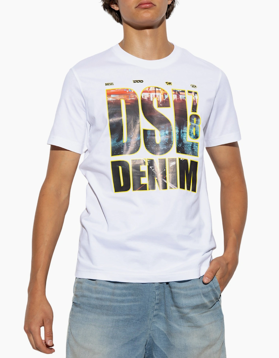 Men's Diesel T-Diegor Mens T Shirts Graphic Print Crew Neck Short Sleeve Cotton Tops - White - Size: 34