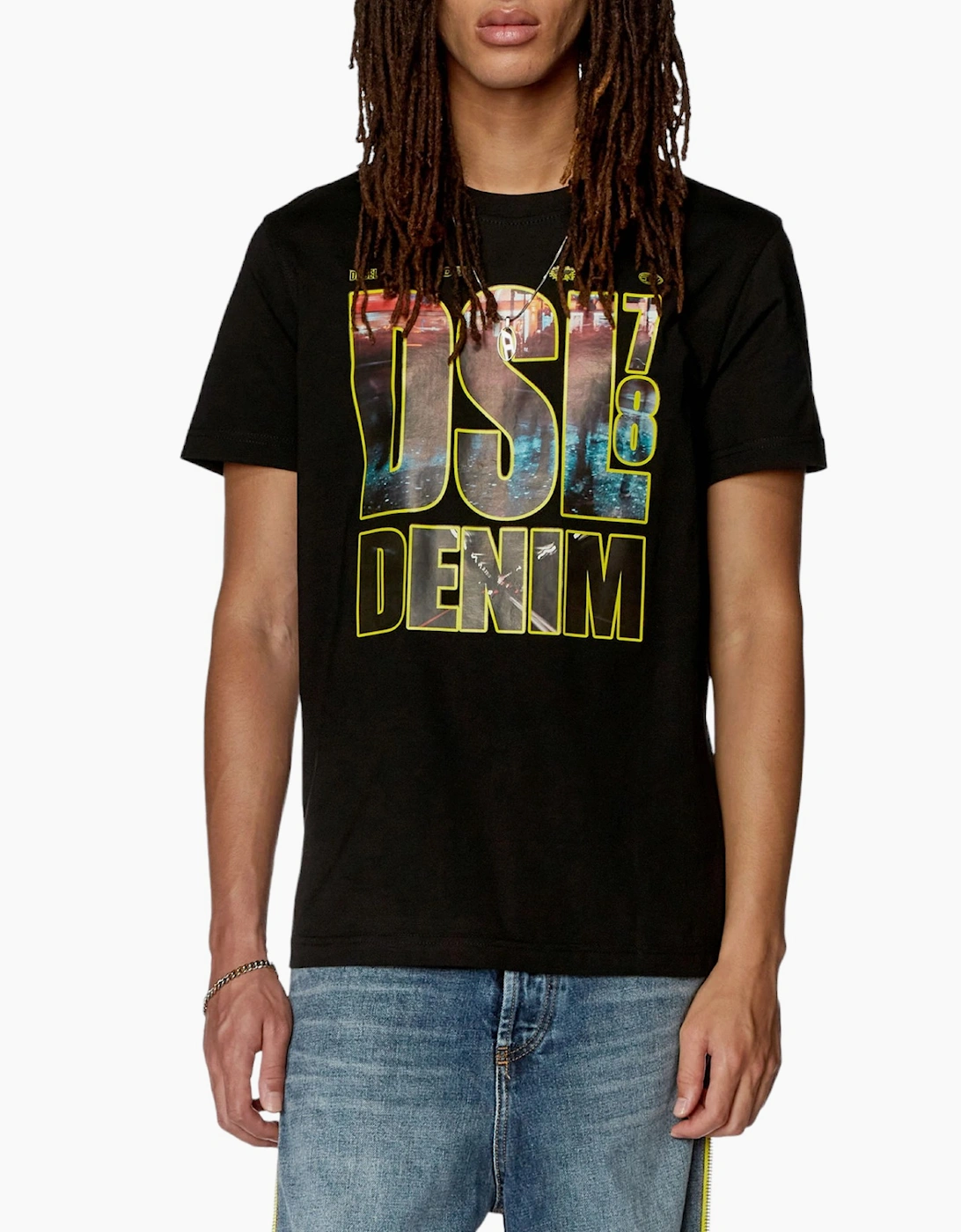 Diesel Men's Black T-Diegor T Shirts Graphic Print Crew Neck Short Sleeve Cotton Tops  44 2XL