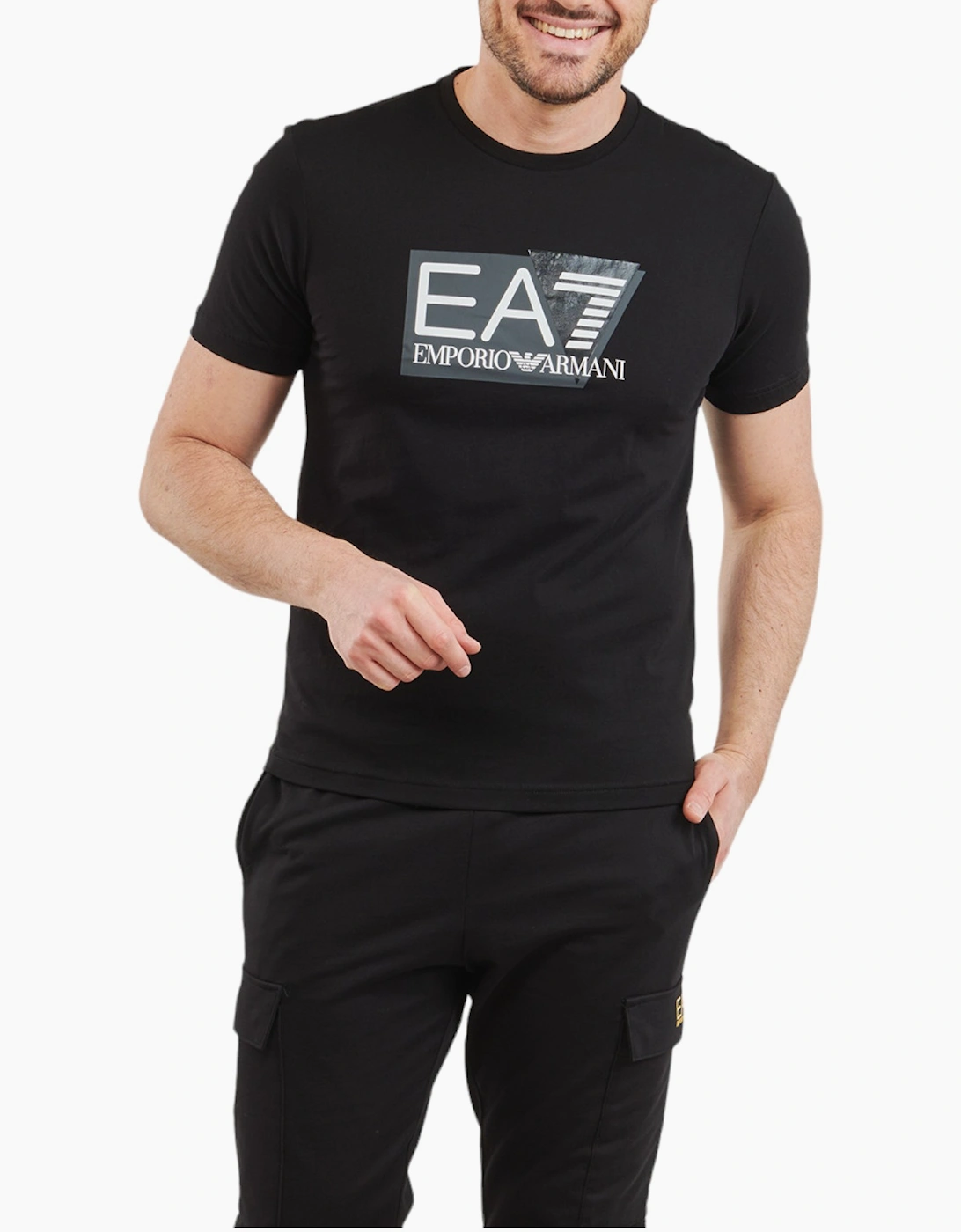 Armani Men's ARMANI EA7 3DPT81 Mens T Shirt Emporio Armani Short Sleeve Casual Cotton Tee Top - Black