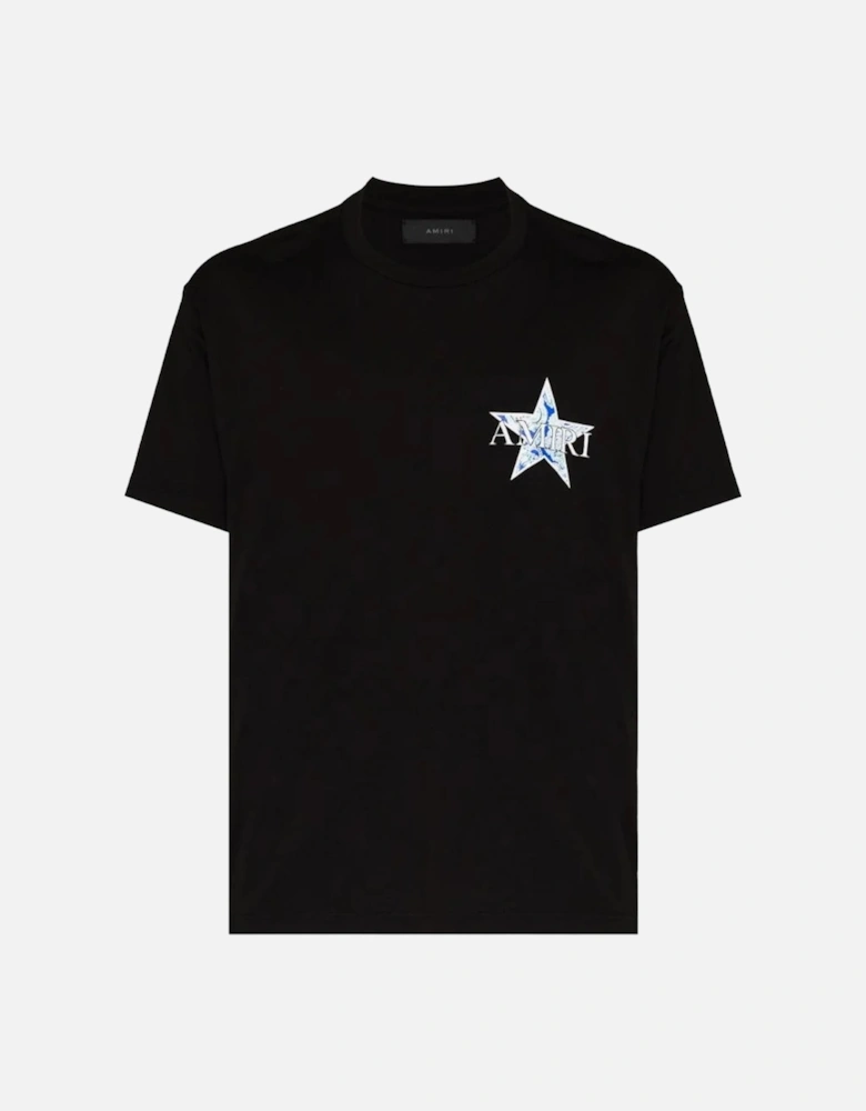 Paisley Blue Star Printed T-Shirt in Black