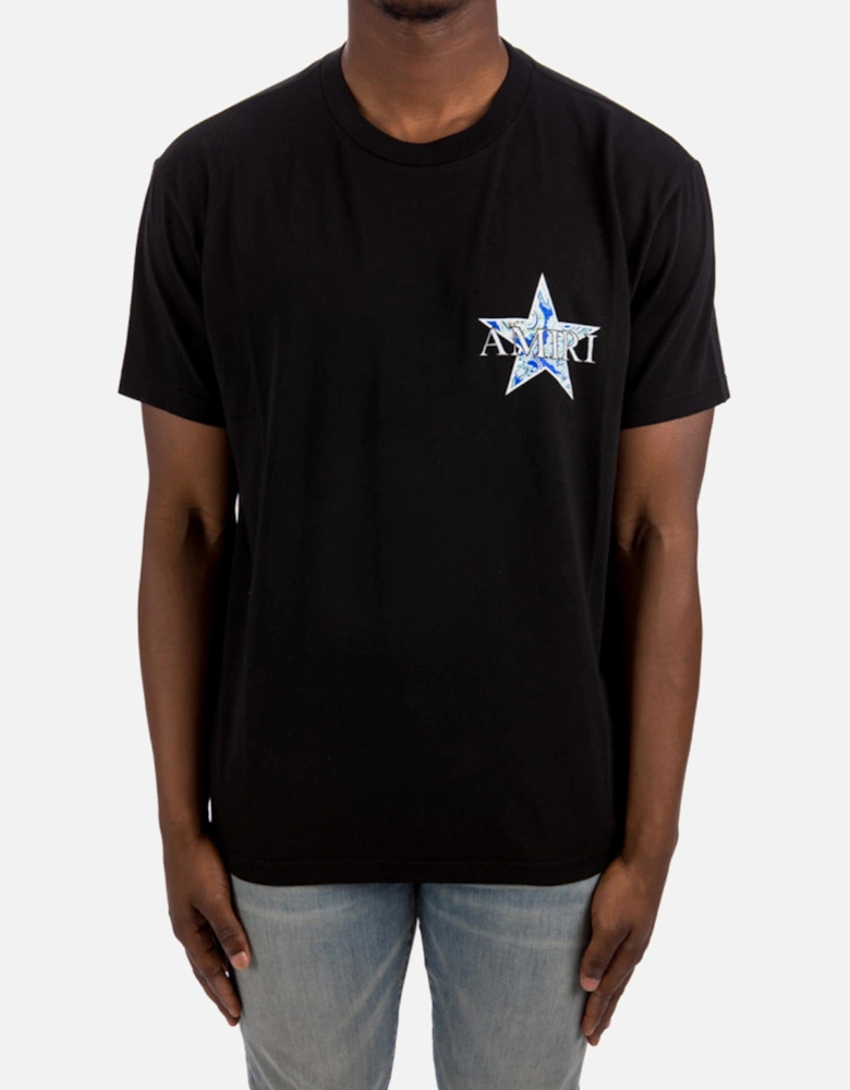 Paisley Blue Star Printed T-Shirt in Black