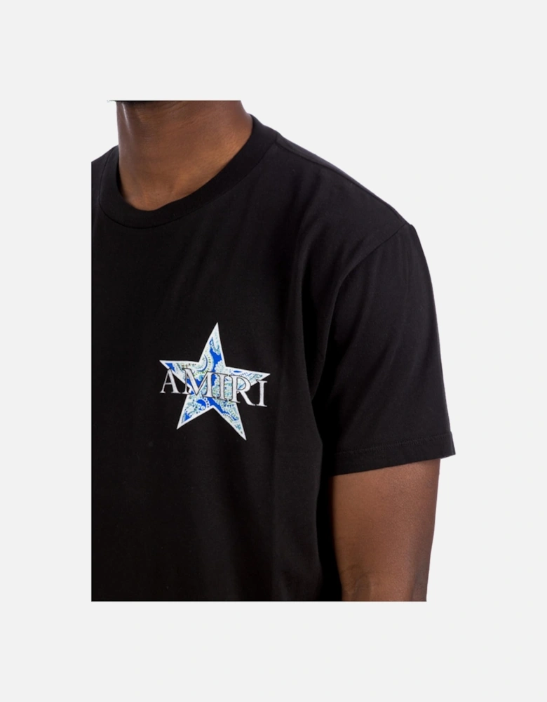 Paisley Blue Star Printed T-Shirt in Black