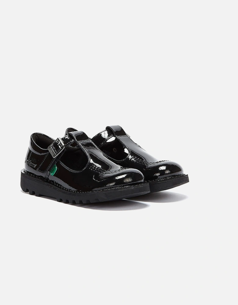 Junior Black Kick T Bar Patent Leather Shoes