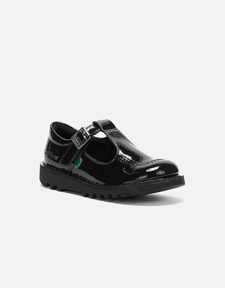 Junior Black Kick T Bar Patent Leather Shoes