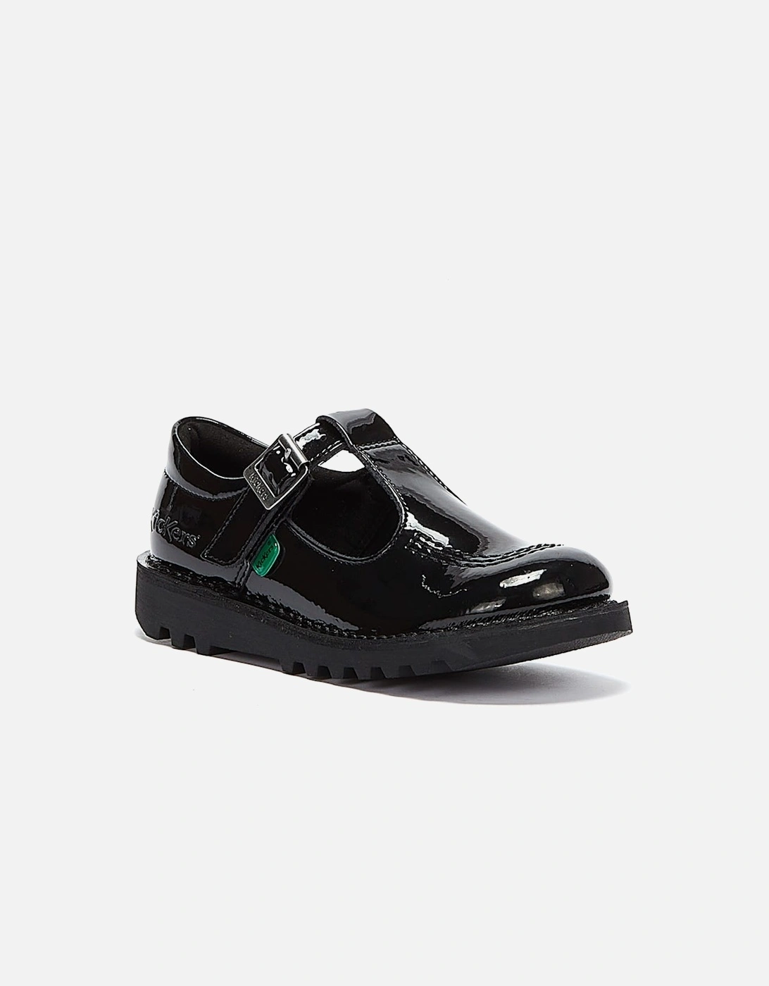 Junior Black Kick T Bar Patent Leather Shoes