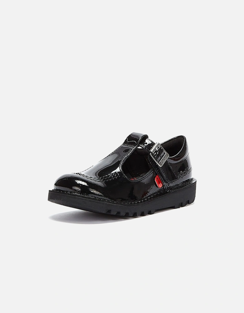 Junior Black Kick T Bar Patent Leather Shoes