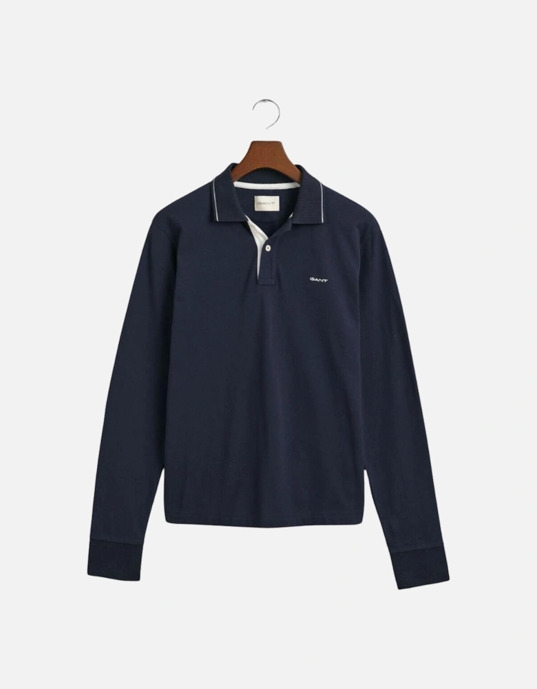 Textured Collar LS Polo - Evening Blue