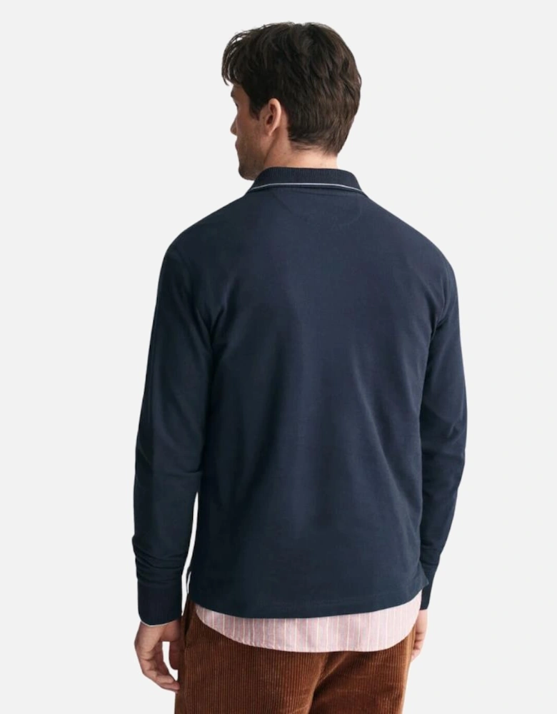 Textured Collar LS Polo - Evening Blue