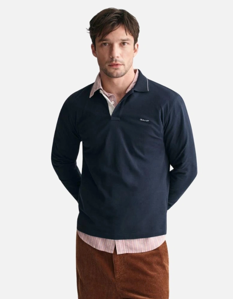 Textured Collar LS Polo - Evening Blue