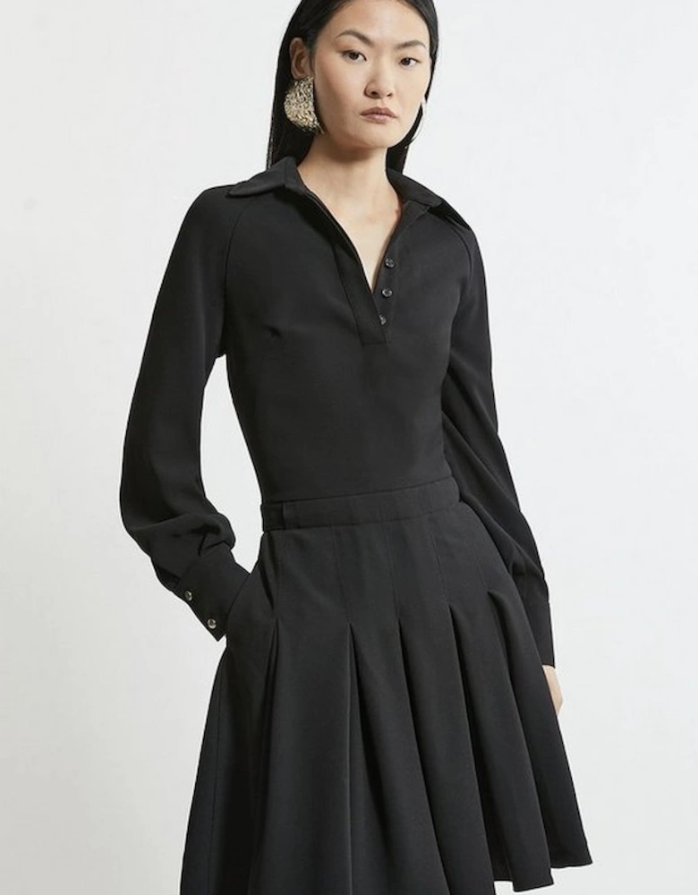 Tailored Crepe Pleated Mini Dress