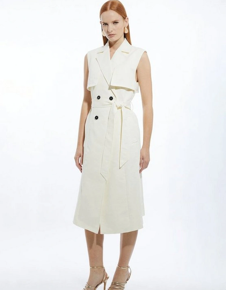 Tailored Sleeveless Belted Trench Coat