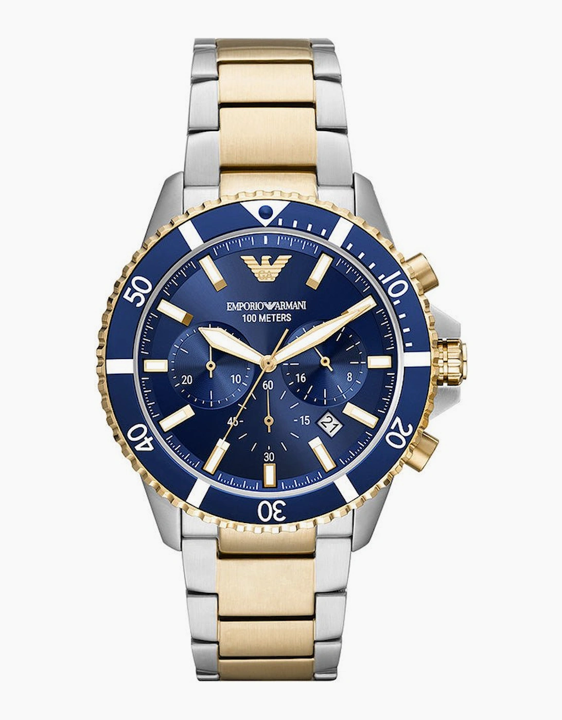 Emporio Armani Men's Emporio Armani AR11362 Chronograph Diver Two Tone Men's Watch - Blue