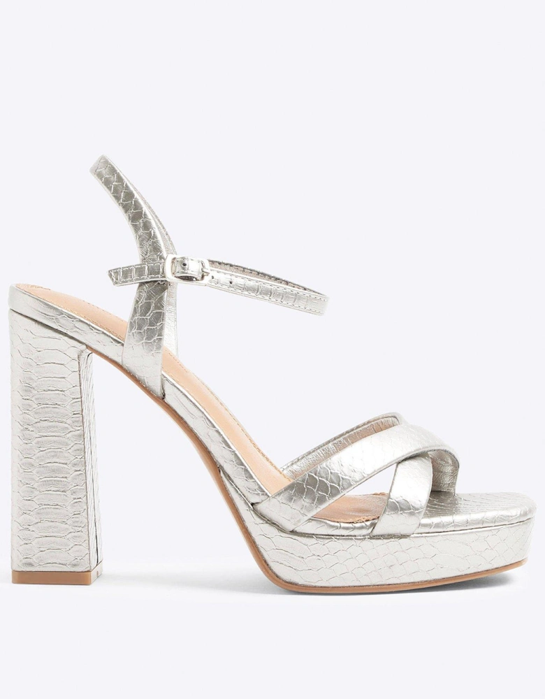 Cross Vamp Platform Sandals - Silver