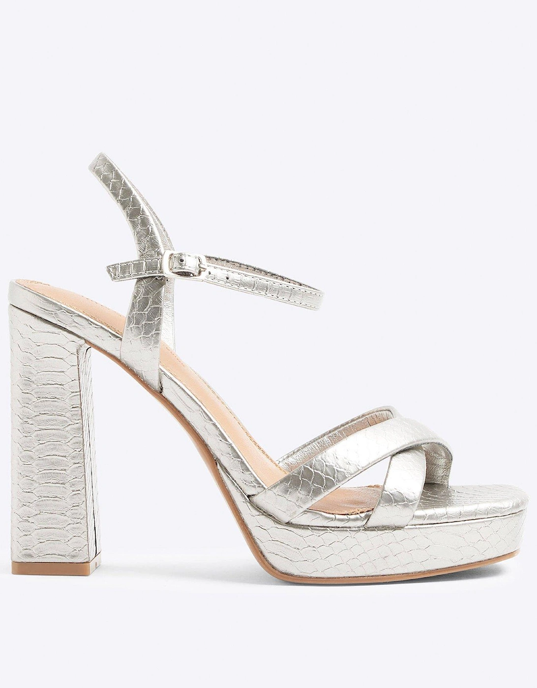 Cross Vamp Platform Sandals - Silver, 6 of 5