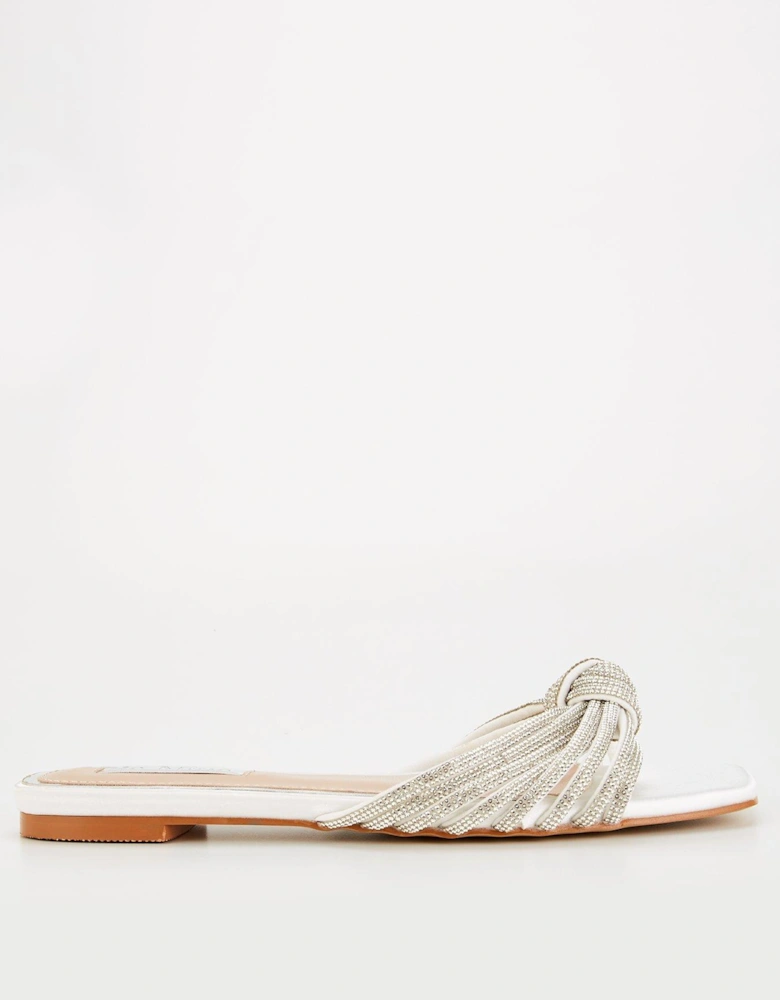 Be Mine Vibez Embellished Flat Sandal - Ivory Satin