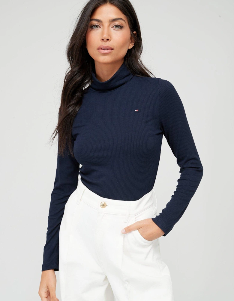 Logo Jersey Roll Neck Top - Navy