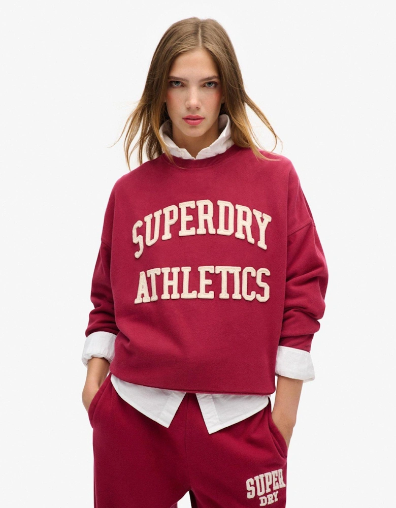 Athletic Essentials Oversized Applique Crew Jumper - Red