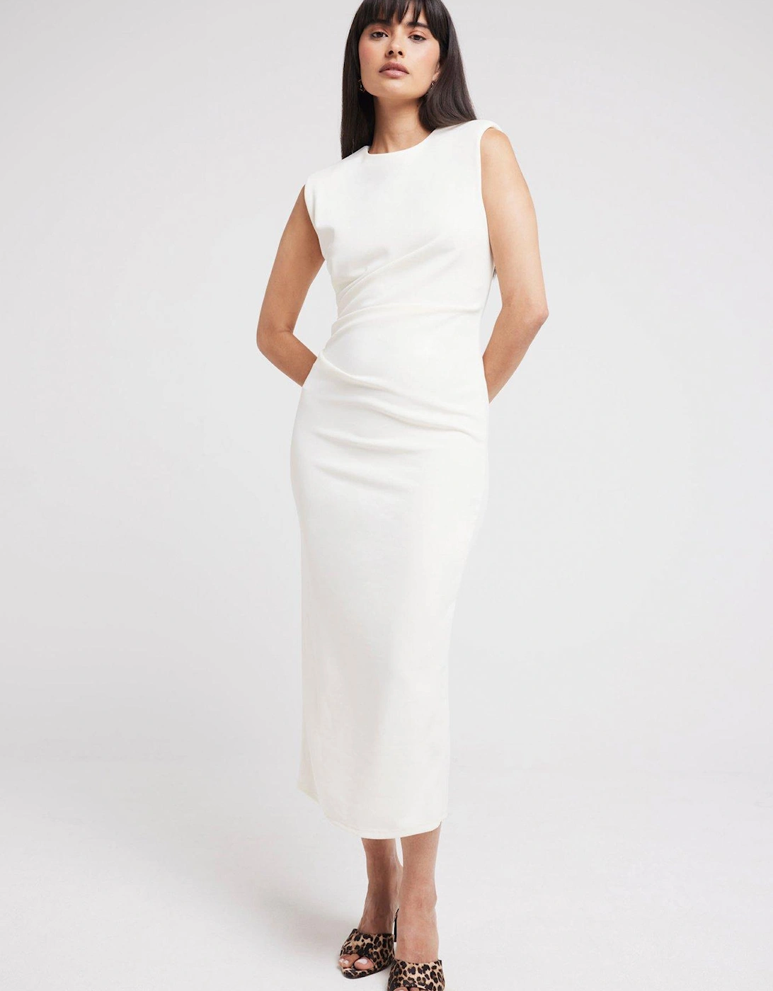 Drape Shift Midi Dress - Cream, 5 of 4