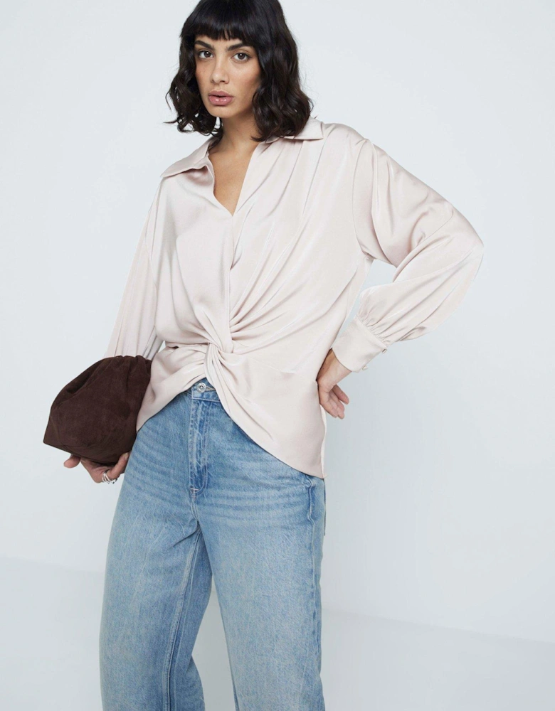 Twist Front Blouse - Light Pink