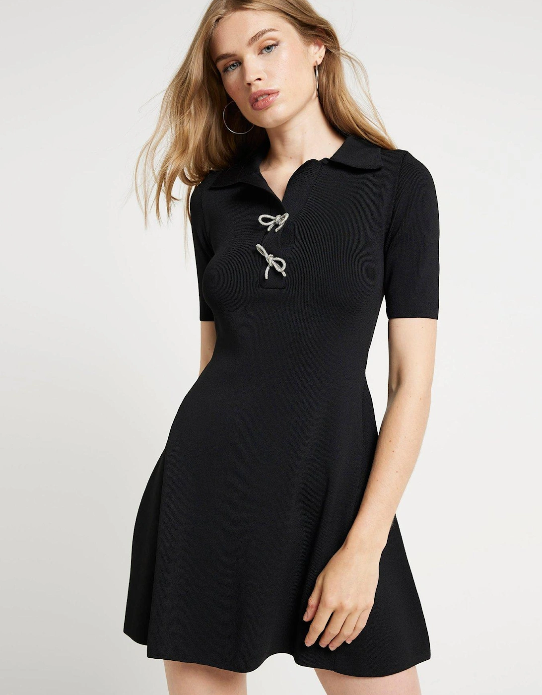 Bow Detail Polo Dress - Black, 7 of 6