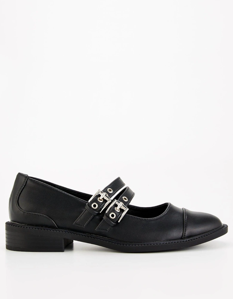 Bryanna Buckle Flat Shoe - Black