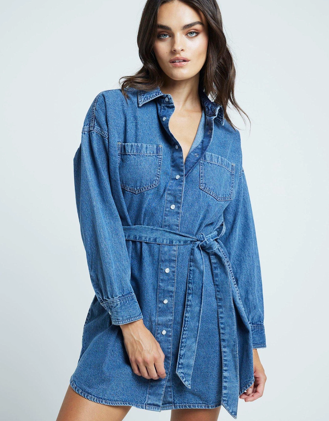 Belted Shirt Dress - Medium Denim - Blue, 7 of 6