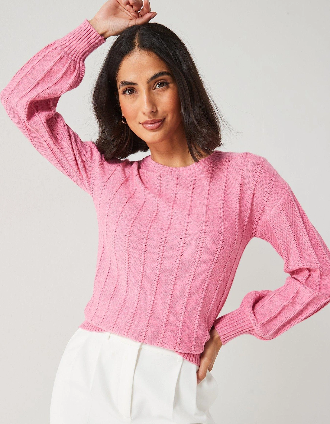 Crew Neck Ribbed Jumper - Pink, 7 of 6