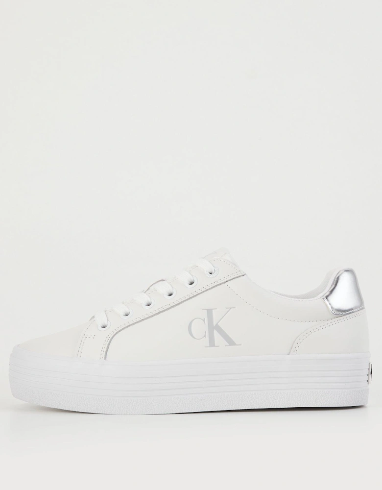 Flatform Lace Up Leather Trainer - White