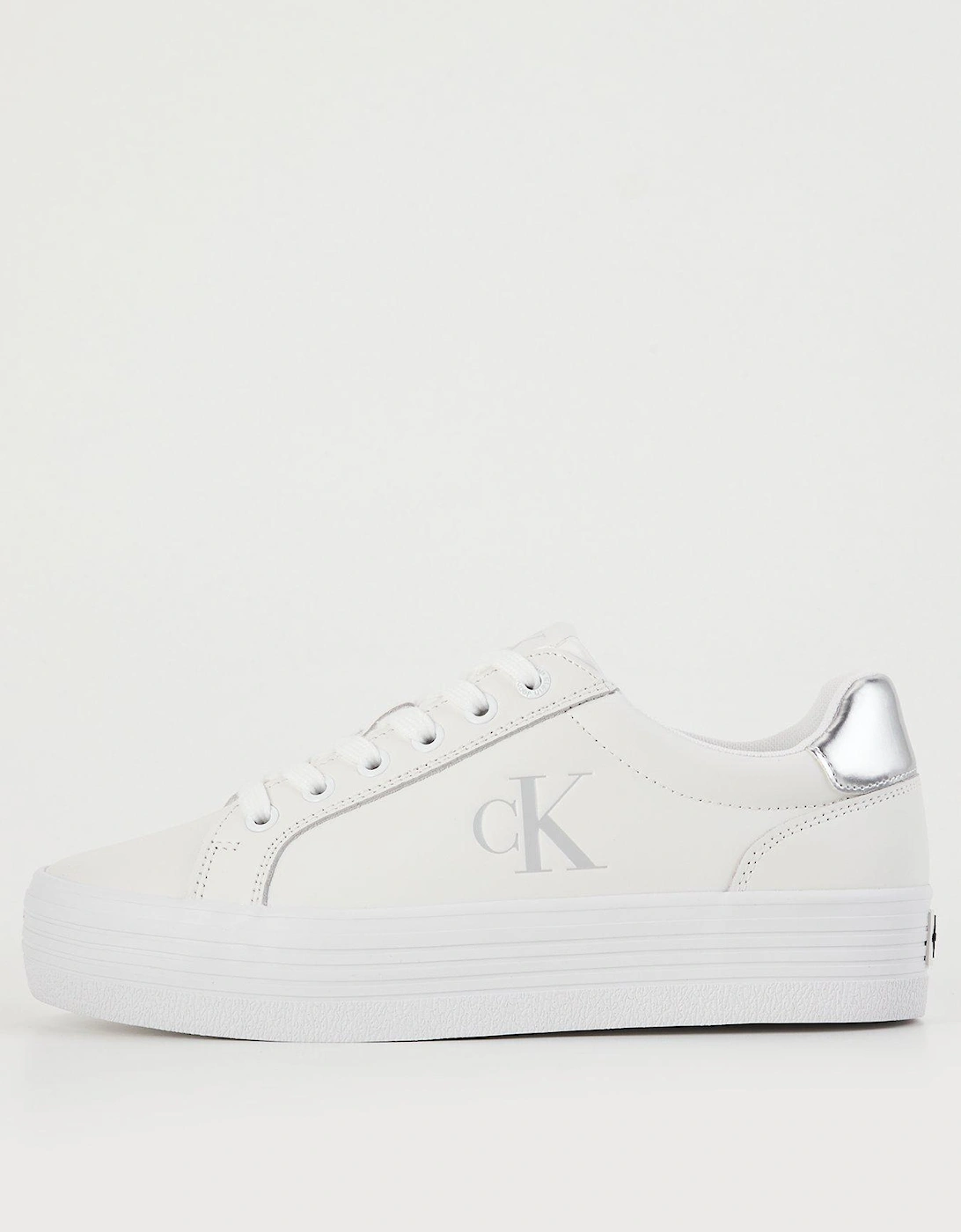 Flatform Lace Up Leather Trainer - White, 8 of 7