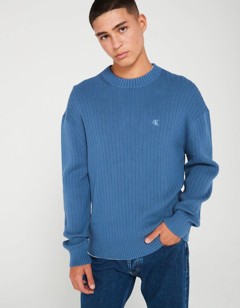 Linear Detail Knitted Jumper - Blue